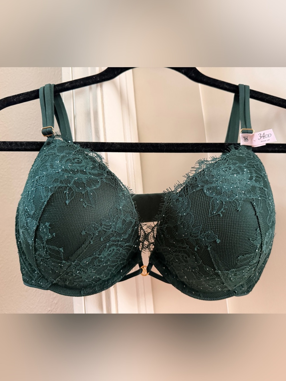 Victoria's Secret Very Sexy, Emerald Green Lace Push Up Bra—Size 34DD